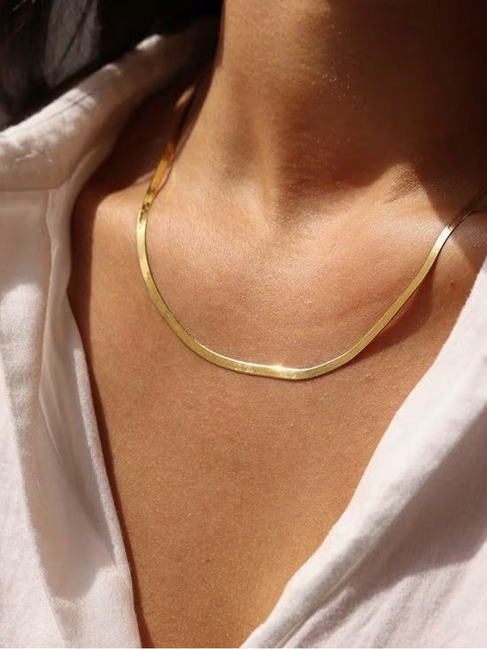 Jewelry - Minimalist Gold Herringbone 3mm Collar Necklace - Women Jewelry